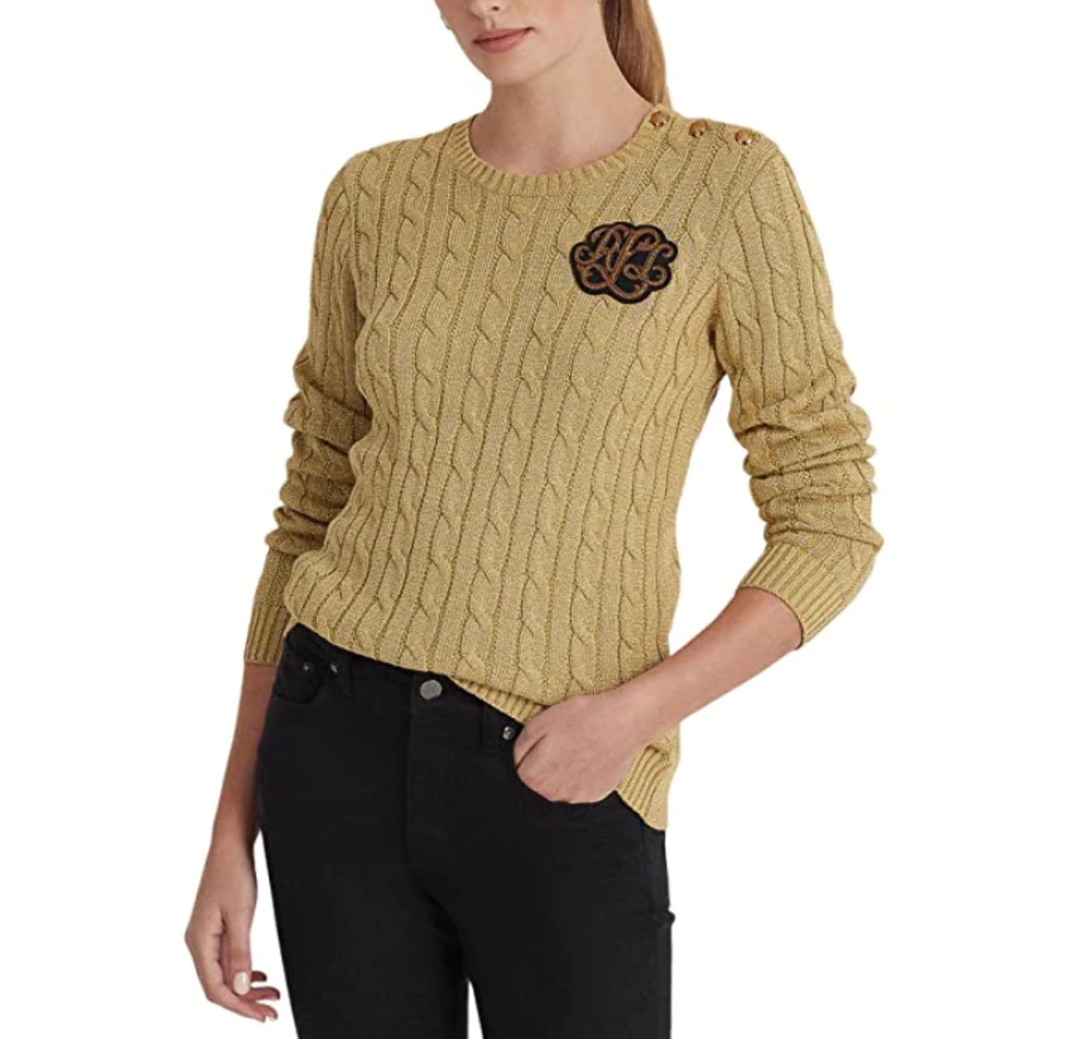 Ralph Lauren Petite Button-Trim Cable-Knit Sweater 