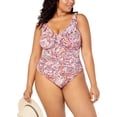 thumbnail image 1 of Ralph Lauren Plus Ruffled Underwire Tummy-Control One-Piece Swimsuit Plum Multi 16W, 1 of 5