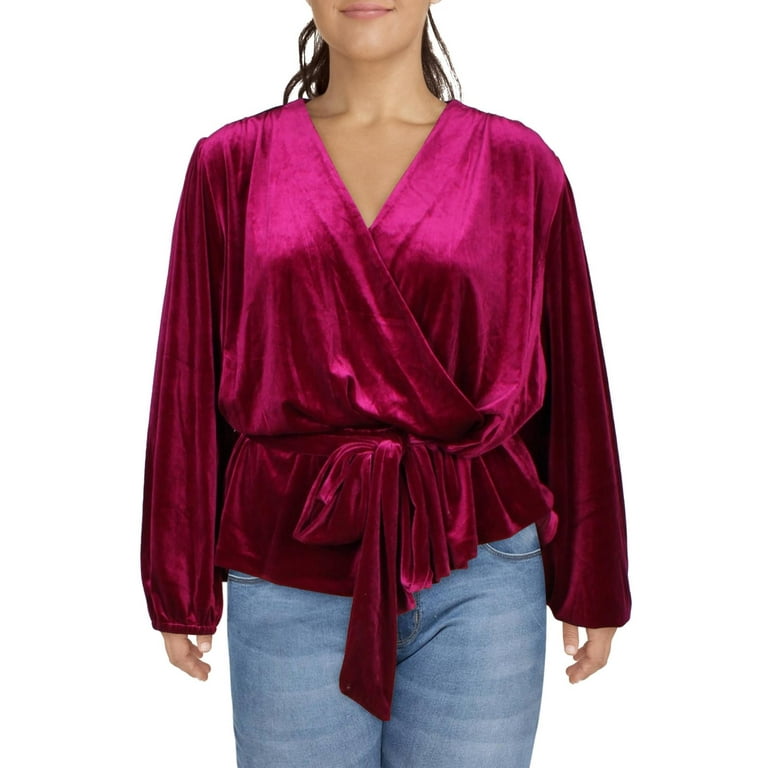 Lauren Ralph Lauren Womens Velvet Belted Peplum Top Purple Plus Size 3X