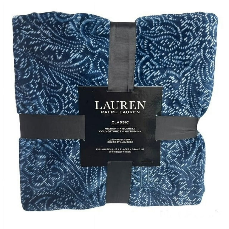 Ralph Lauren Plush Micromink Full Queen Blanket Classic Ralph Lauren Monogrammed Blue Walmart