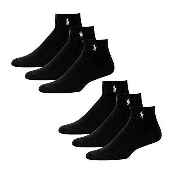 Ralph Lauren Polo Classic Sport Men's Half Cushioned Sole Athletic Compression Socks, Black with Silver Horse (6 Pack)