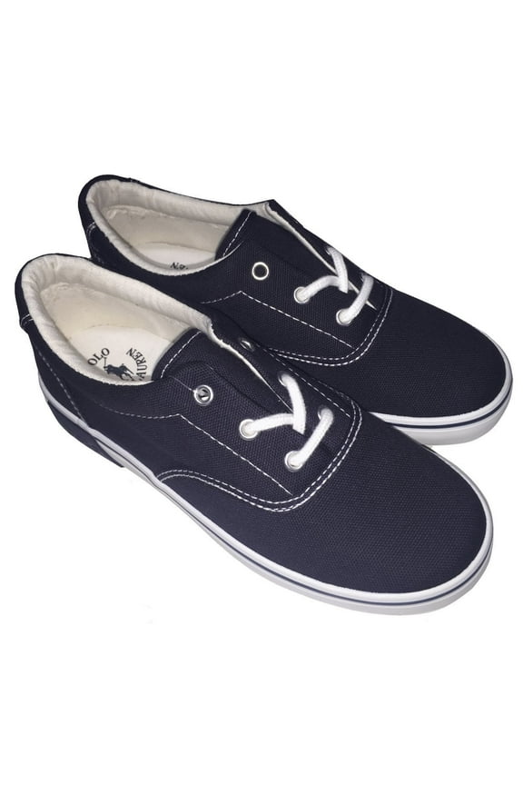 Polo Evan Lace-Up Canvas Deck Boy's Shoes Navy/White Sz 3