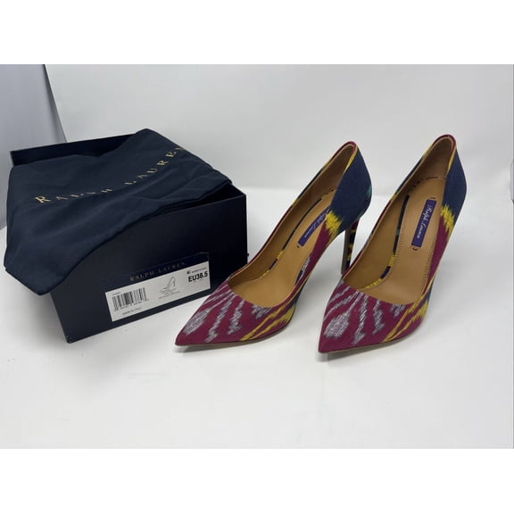 Ralph Lauren Purple Label Celia Ikat Silk Heels Shoes 8.5 38.5 Stiletto Pumps