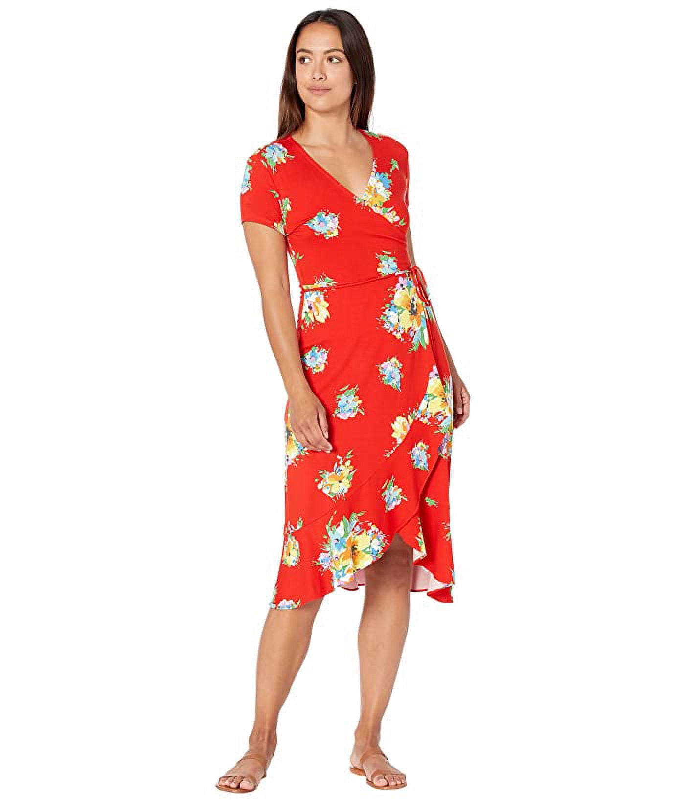 Lauren Ralph Lauren Petite Floral Stretch Jersey Dress - Bright Hibiscus/White Lauren Ralph Lauren Petite Floral Stretch Jersey Dress - Bright Hibiscus/White