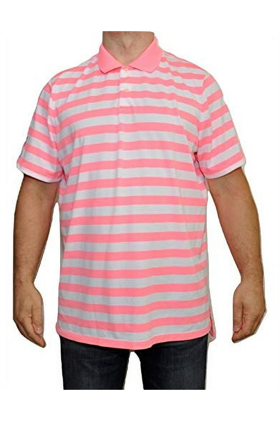 RLX Mesh Stretch Poly Blend Polo Shirt Top, White/Rose (Large)