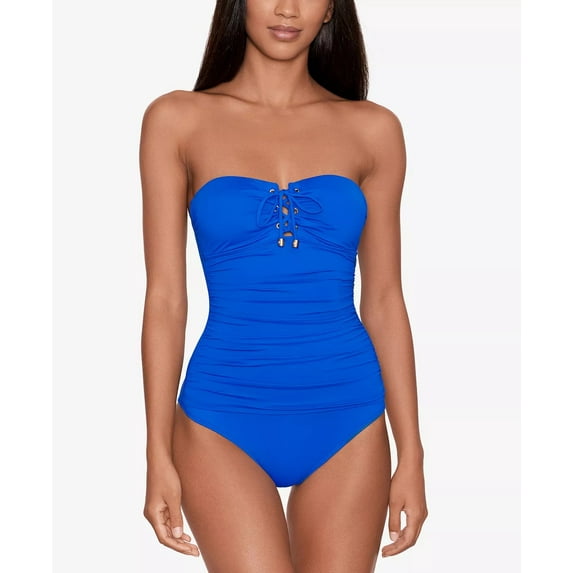 Ralph Lauren ROYAL BLUE Lace-up Bandeau Tummy-Control One-Piece Swimsuit, US 8