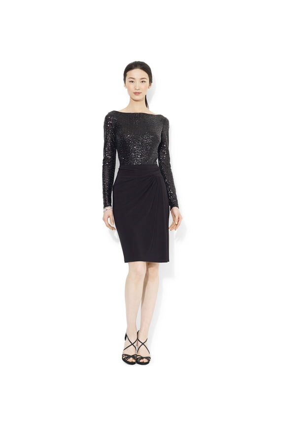 Ralph Lauren Sequined Jersey Dress Womens dress MSRP $260 Black 6