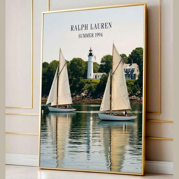 Ralph Lauren Summer 1994 Coastal Sailboat Nautical Lighthouse Wall Art Vintage Seaside Print LI-T10-419, Unframed Poster Size 16x24