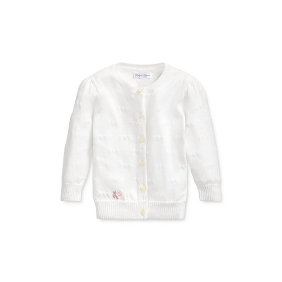 Ralph Lauren TROPHY CREAM Girls Cotton Hearts Cardigan, US 18M