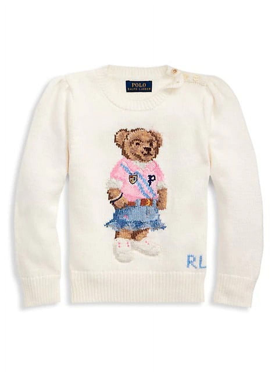 Ralph Lauren TROPHY CREAM Little Girl's Spring Bear Cotton Sweater, US 3