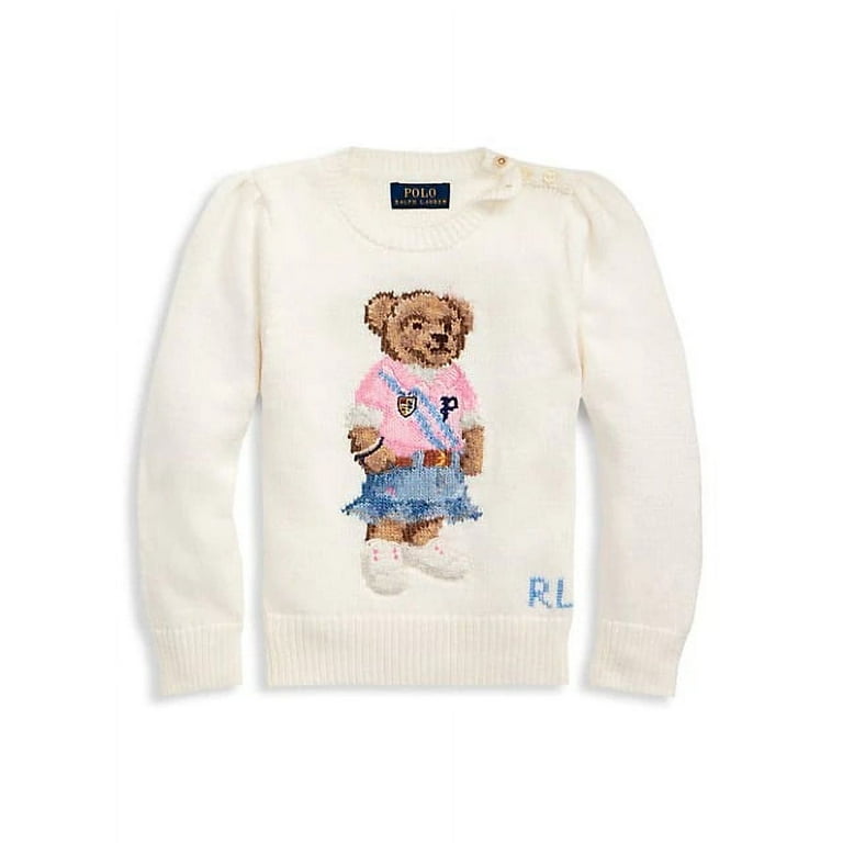 Ralph Lauren TROPHY CREAM Little Girl's Spring Bear Cotton Sweater, US 3