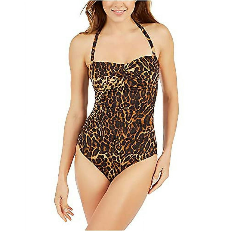 Strapless leopard hotsell one piece swimsuit
