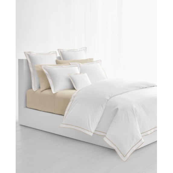 Ralph Lauren WHITE FLAX Spencer Sateen Border Duvet Cover, US King