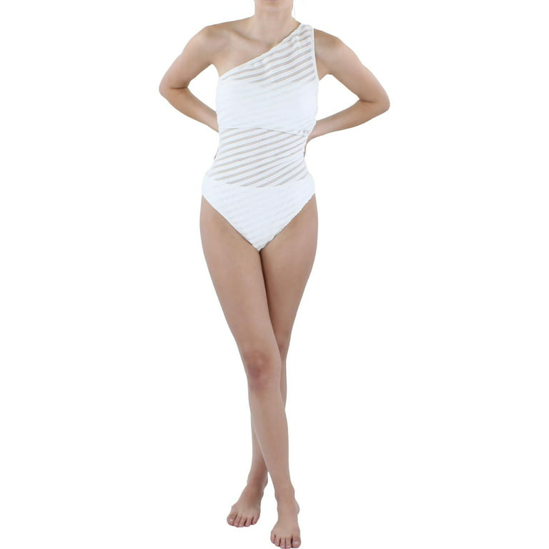 Ralph Lauren WHITE Ottoman Mesh One Shoulder One-Piece Swimsuit, US 14