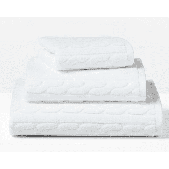 Ralph Lauren WHITE Sanders Cable Bath Towels, 30" x 56"
