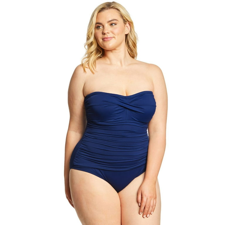Ralph Lauren Women Plus Size Twist Bandeau One-Piece Swimsuit Navy 16W