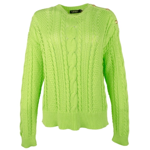 Ralph Lauren Women's Aran-Knit Crewneck Cotton Pullover Sweater X-Large