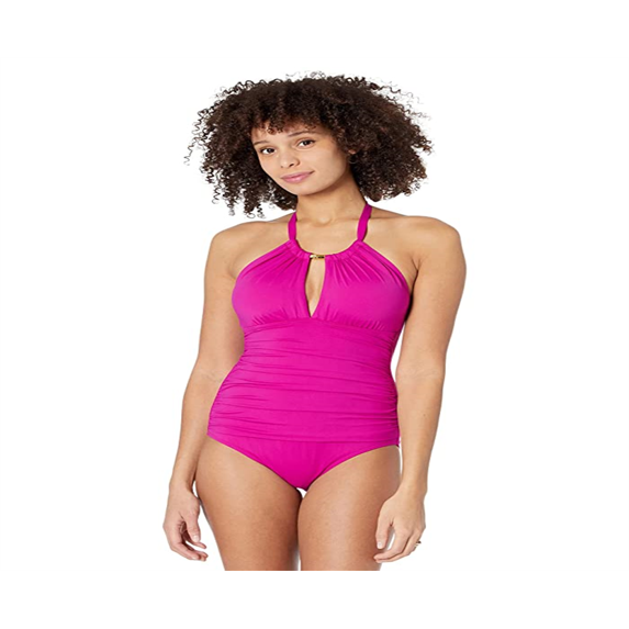 Ralph Lauren Women's Beach Club Solid High Neck One Piece Pink Size 12