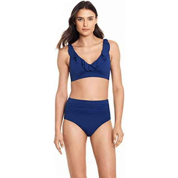 Ralph Lauren Women's Beach Club Solid High Waisted Bottoms Blue Size 2