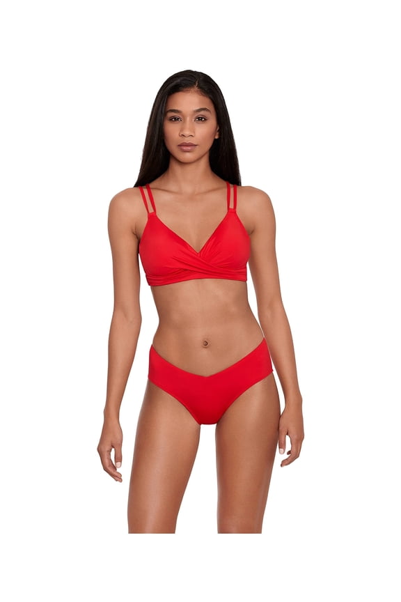 Beach Club Solid Mid-Rise V-Front Bottoms Red 14