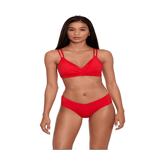 Ralph Lauren Women's Beach Club Solid Mid Rise V Front Bottoms Red Size 14