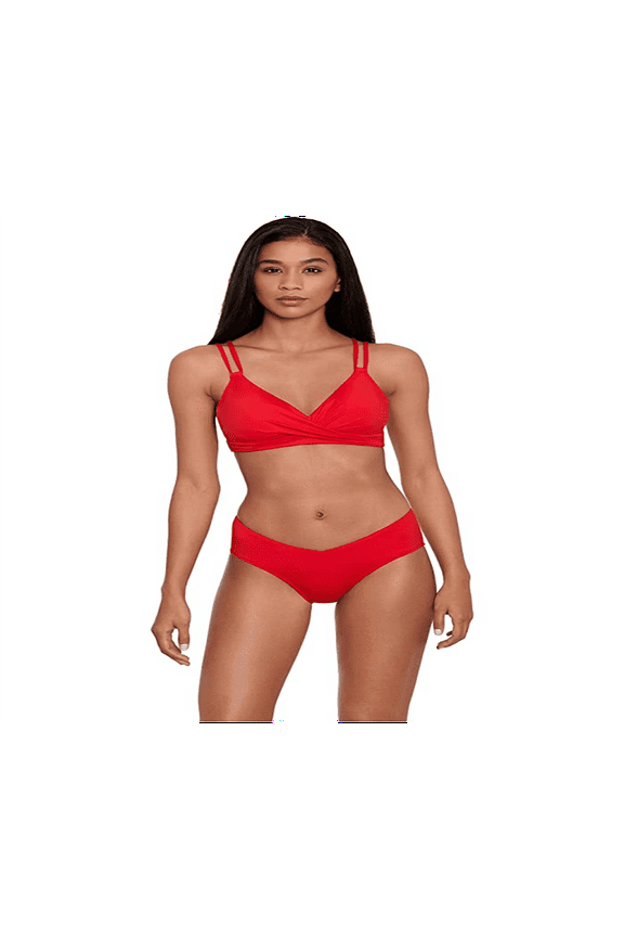 Women's Beach Club Solid Mid Rise V Front Bottoms Red Size 14