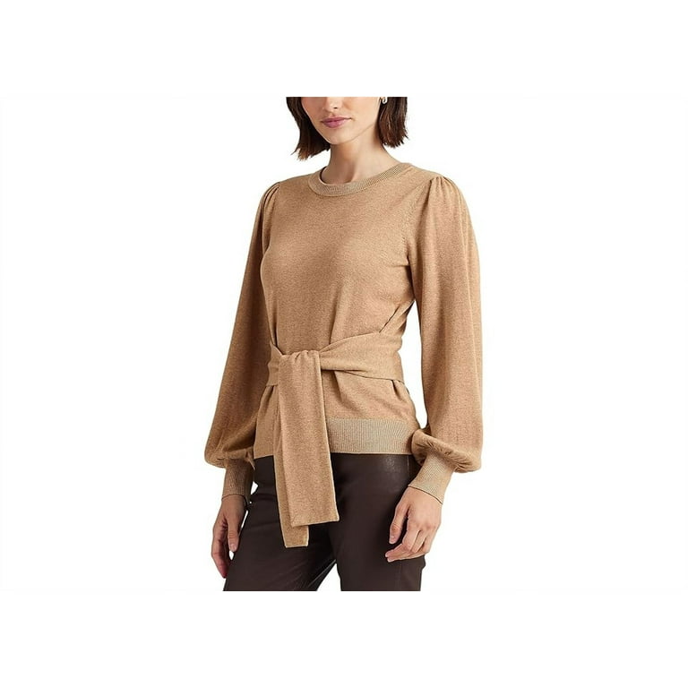 Ralph Lauren Women\'s Belted Cotton Blend Sweater Brown Size X-Small