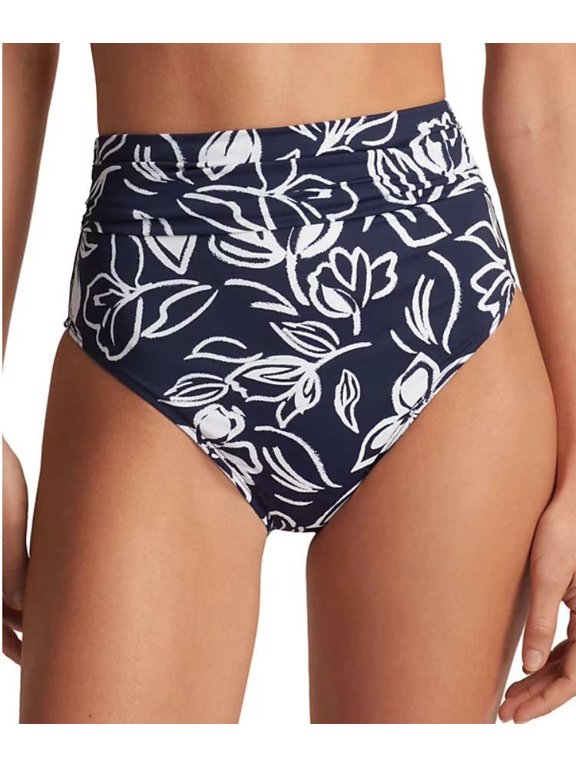 Women's Blue/White Shirred-Waist Bikini Bottoms 10 NWT