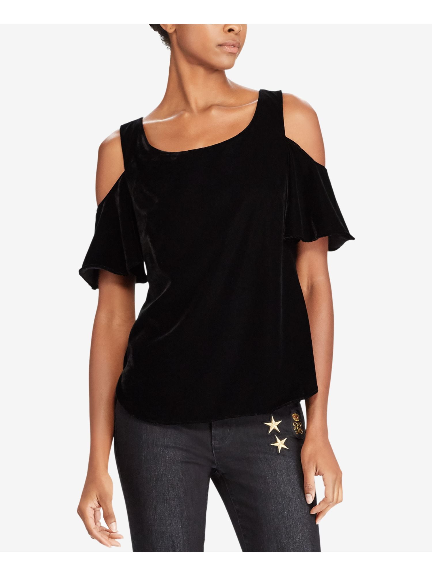 Ralph Lauren Women's Cold-Shoulder Flutter-Sleeve Top (S, Black) -  Walmart.com