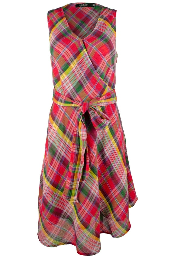 Ralph Lauren Women's Crinkle Surplice V- Neck Sleeveless Waist Dress