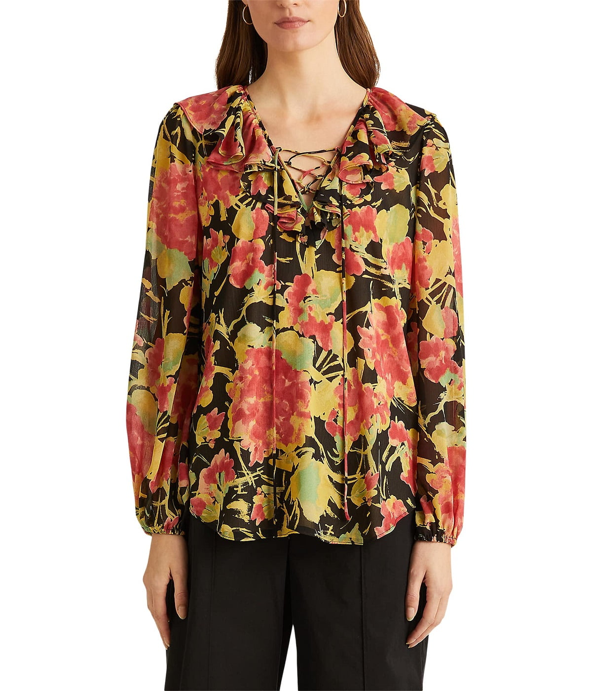 Polo Ralph Lauren floral-print ruffle-collar blouse - Brown