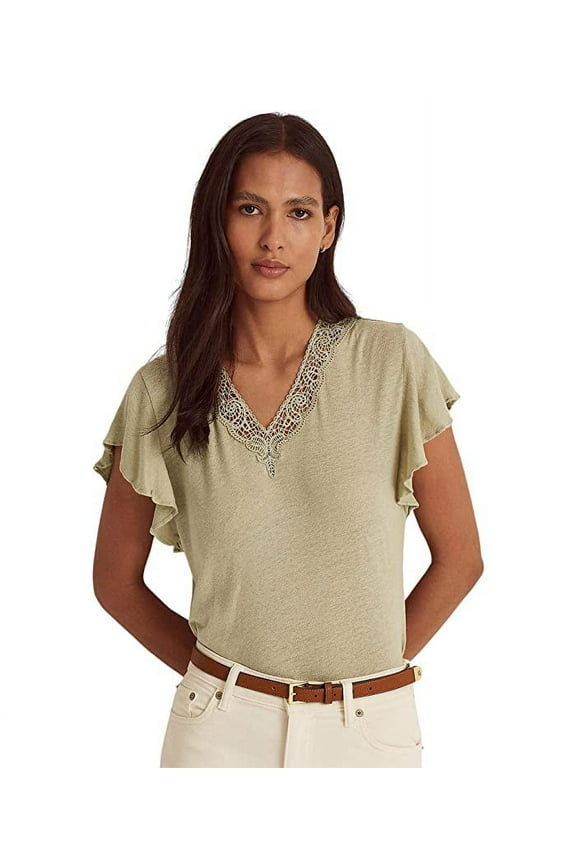 Women's Petite Jersey Flutter-Sleeve Shirt (PM, Ranch Sage)