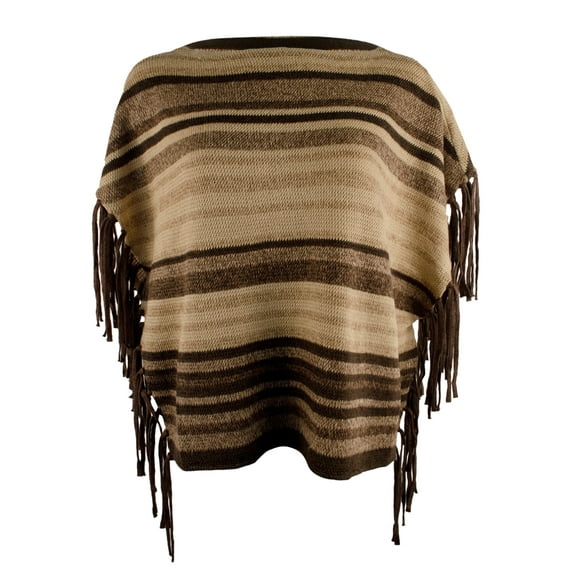 Ralph Lauren Women's Fringed Cap Sleeve Sweater Pancho-TB-SM