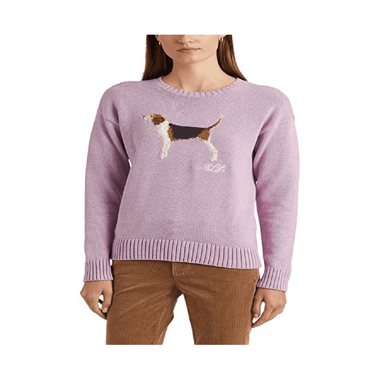 Ralph Lauren Women's Intarsia Knit Cotton Sweater Purple Size Large 