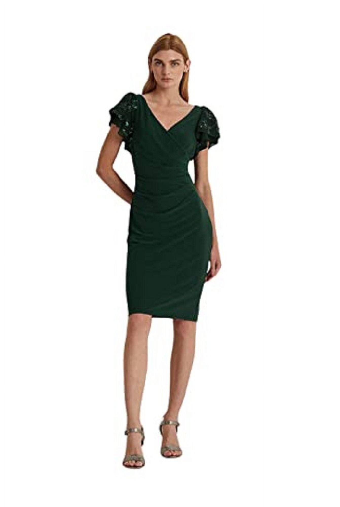Ralph Lauren Women's Jersey Sequin Sleeve Cocktail Dress Green