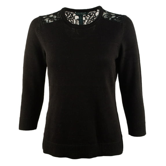 Ralph Lauren Women's Lace Trim Crewneck Pullover Sweater Blk XS