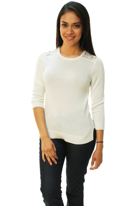 Ralph Lauren Women's Lace Trim Crewneck Pullover Sweater Prl Small