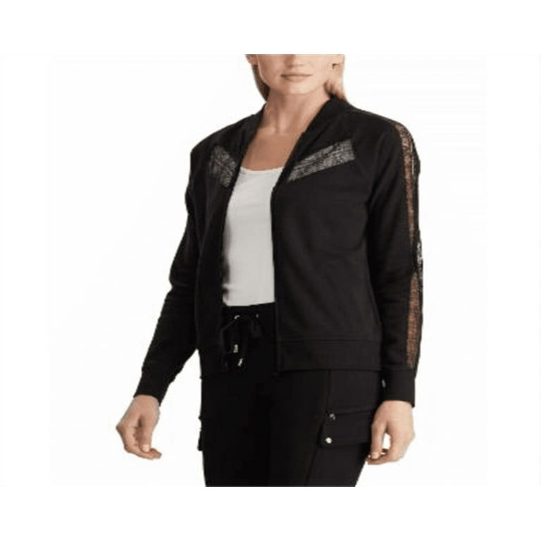 Ralph Lauren Women's Lace Trim Fleece Jacket Black Size -M 