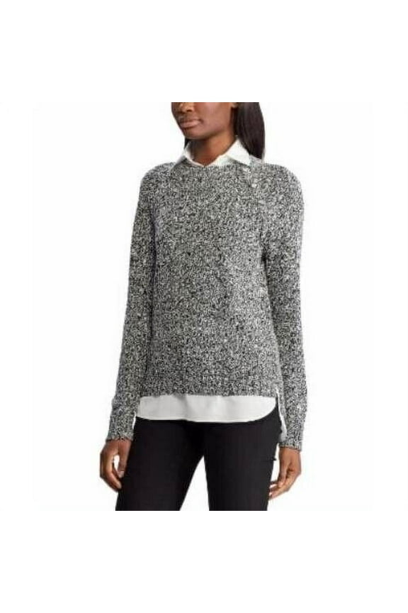 Ralph Lauren Women's Layered Cotton-Blend Sweater Black Size Medium