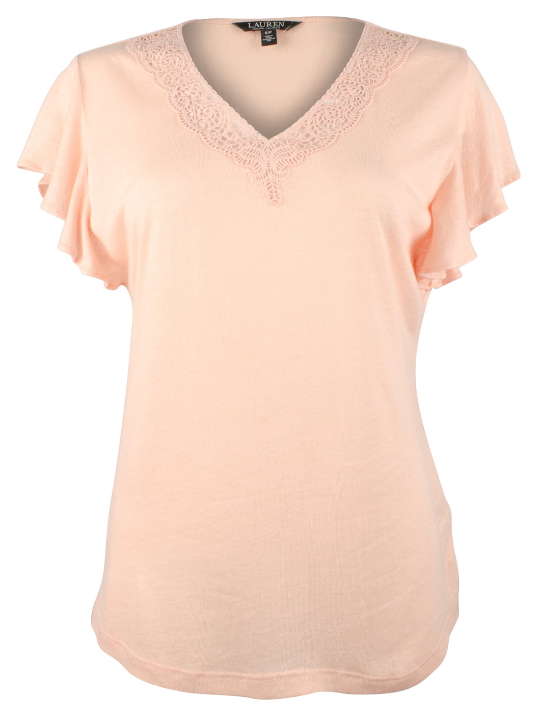 Ralph Lauren Women's Linen Blend Flutter Sleeve Shirt Plus Size PPnk 2X -  Walmart.com, image size:1100x1467