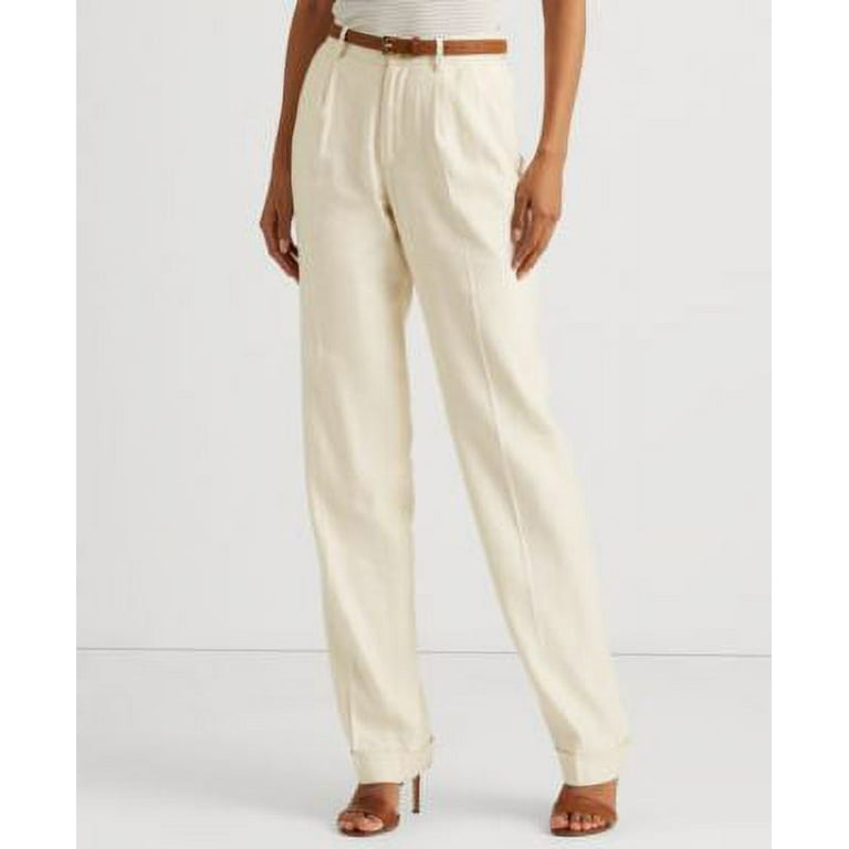Ralph Lauren Women's Linen Twill Pleated Pants Brown Size 14