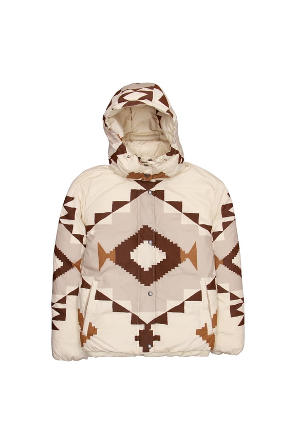 Women's Padded Graphic Puffy Jacket Cream/Brown 2XL