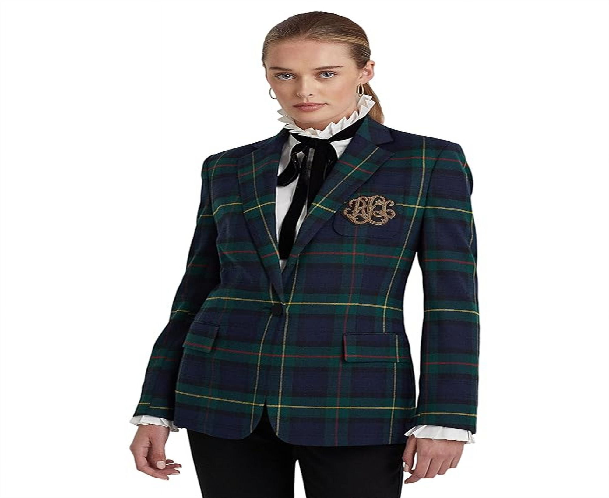 Ralph Lauren Women's Plaid Bullion Twill Blazer Green Size 14