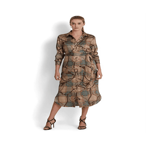 Ralph Lauren Women's Plaid Twill Shirtdress Brown Size 16
