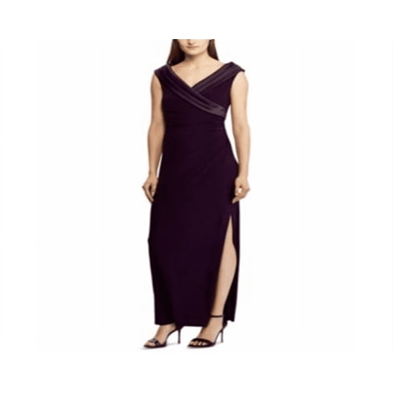 Ralph Lauren Women's Sleeveless Portrait Collar Draped Gown Purple Size 14