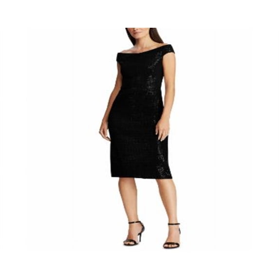 Ralph Lauren Women's Special Occasion Sequin Chenille Sheath Dress Black Size 6 Petite