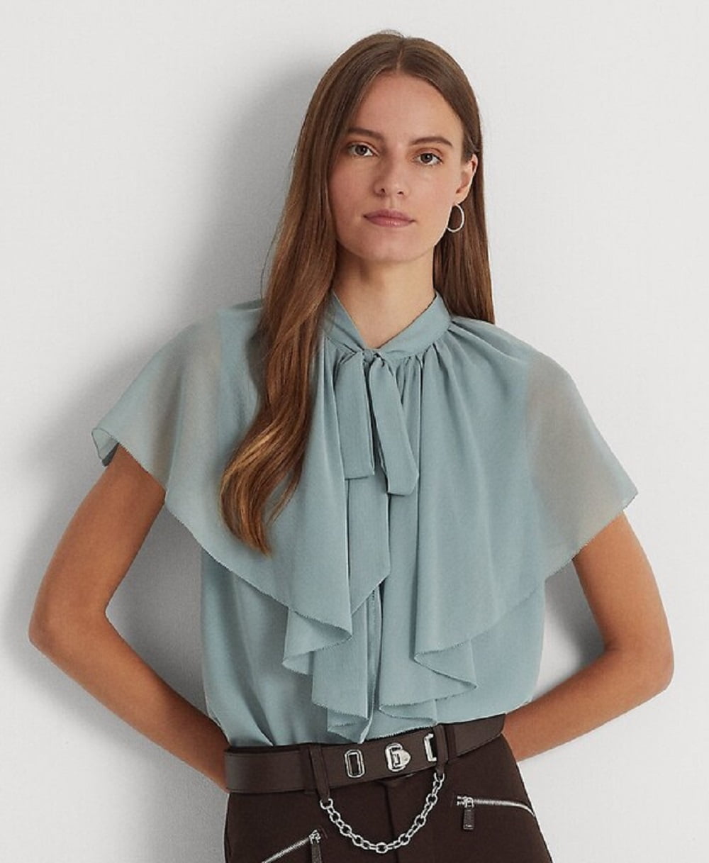 トップス crinkle crinkle crinkle ribbon blouse Ralph Lauren Women's Tie Neck Crinkle Georgette Cape Blouse