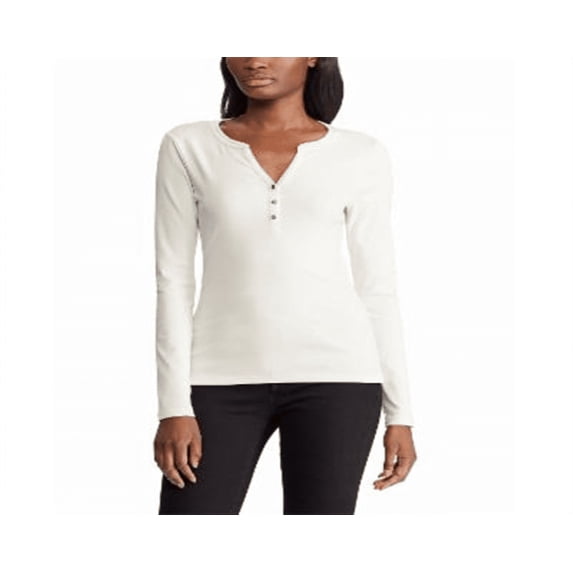 Ralph Lauren Women's V Neck Henley Tee White Size S/P