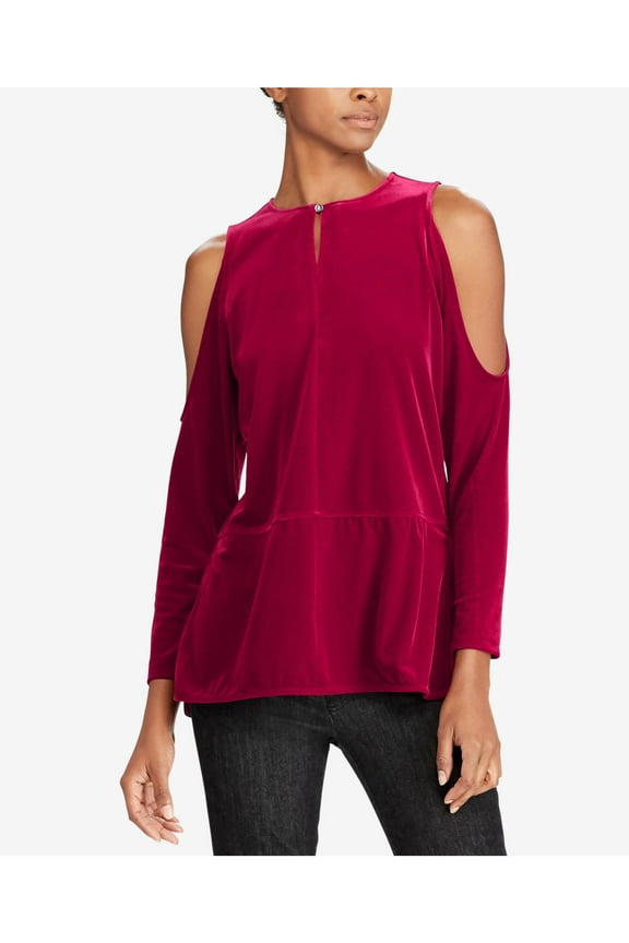 Women's Velvet Cold-Shoulder Top (S, Winter Violet)