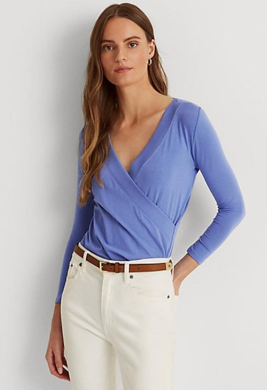 Ralph Lauren Women's Wrap Style Jersey Top Blue Size X-Small 
